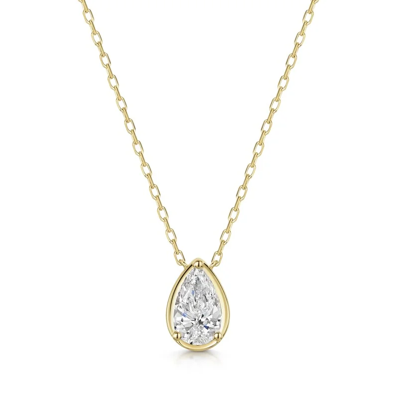 9ct Yellow Gold Pear Shape 1.00ct Lab Diamond Rub Over Pear Shape Pendant