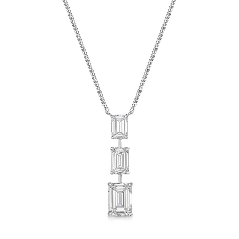 18ct White Gold 3.50ct Lab Grown Diamond 3 Stone Drop Pendant
