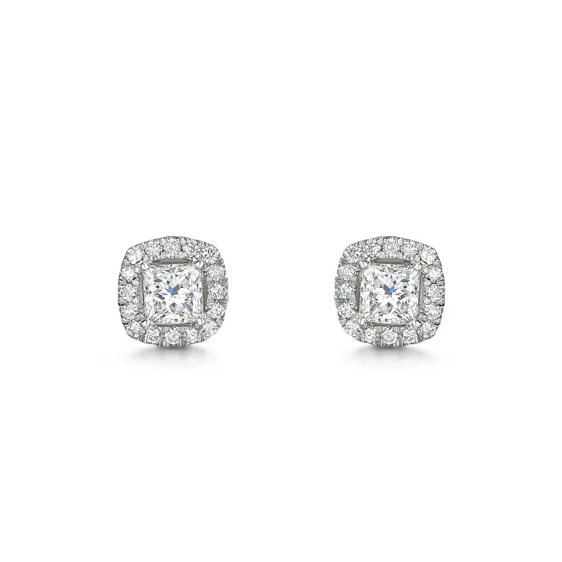 Platinum 1.50ct Princess Cut Lab Diamond Halo Earrings
