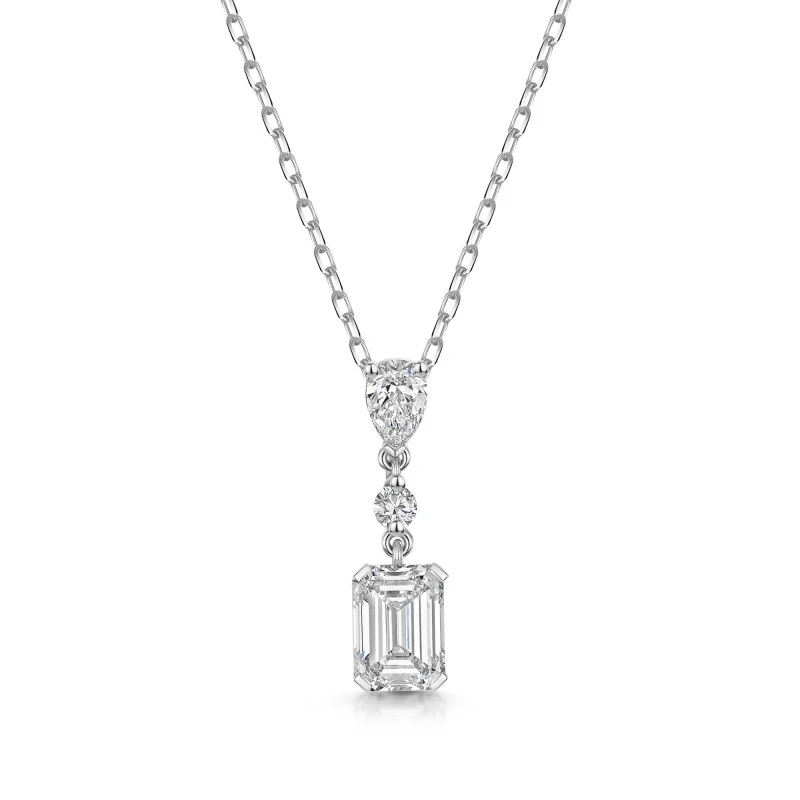 9ct White Gold Emerald Cut, Pear Shape & Round Brilliant 1.25ct Lab Grown Diamond Drop Pendant