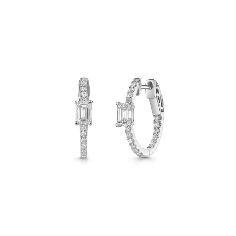 9ct White Gold Emerald Cut & Round Brilliant 1.50ct Lab Grown Diamond Hoop Earrings