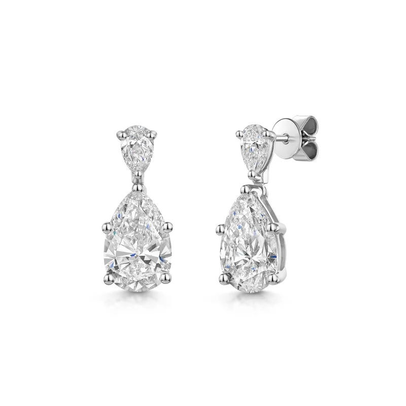 18ct White Gold 4.50ct Lab Grown Pear Cut Diamond Drop Earrings