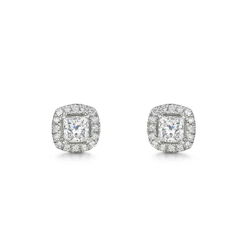 9ct White Gold 1.50ct Princess Cut Lab Diamond Halo Earrings