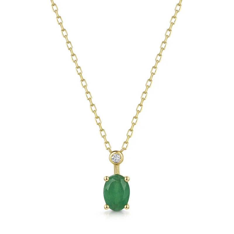 9ct Yellow Gold 0.70ct Oval Cut Emerald with Lab Grown Diamond Pendant