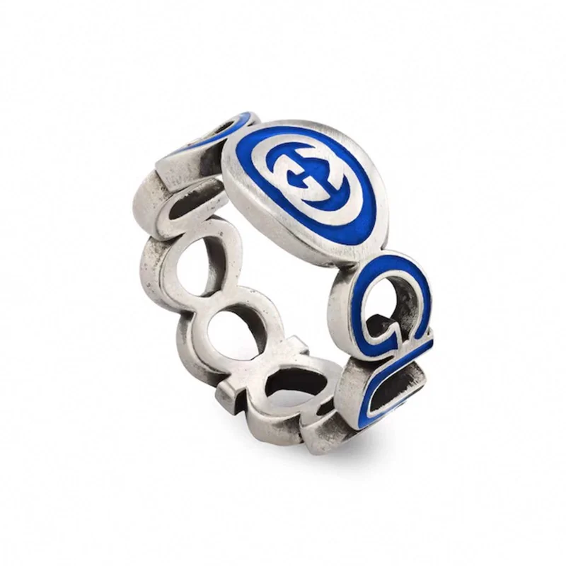 Gucci Boule Silver and Blue Ring YBC753640002