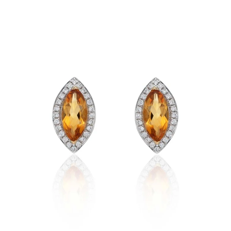 18ct White Gold Diamond 0.14ct and Citrine 0.97ct Halo Earrings