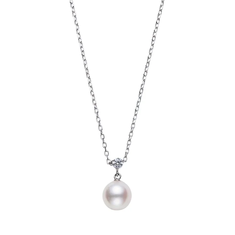 Mikimoto Classic 18ct White Gold Pearl and 0.08ct Diamond Pendant Necklace PPL10149DW