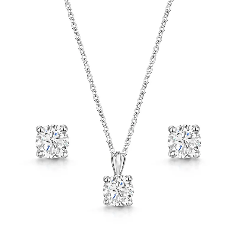 9ct White Gold Round Brilliant Cubic Zirconia Pendant and Earrings Set