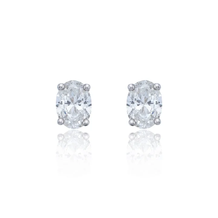 18ct White Gold Oval Cut 1.00ct Diamond Earrings