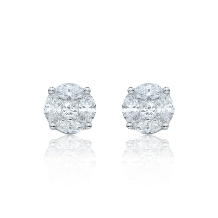 18ct White Gold Marquise And Princess Cut 0.83ct Diamond Cluster Earrings
