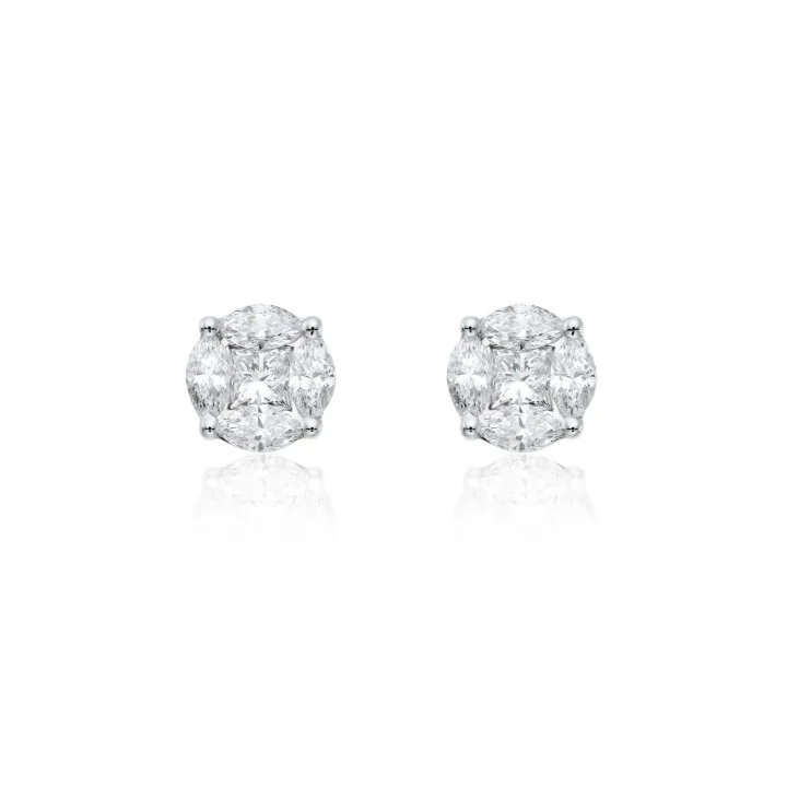 18ct White Gold Marquise And Princess Cut 1.00ct Diamond Cluster Earrings 1