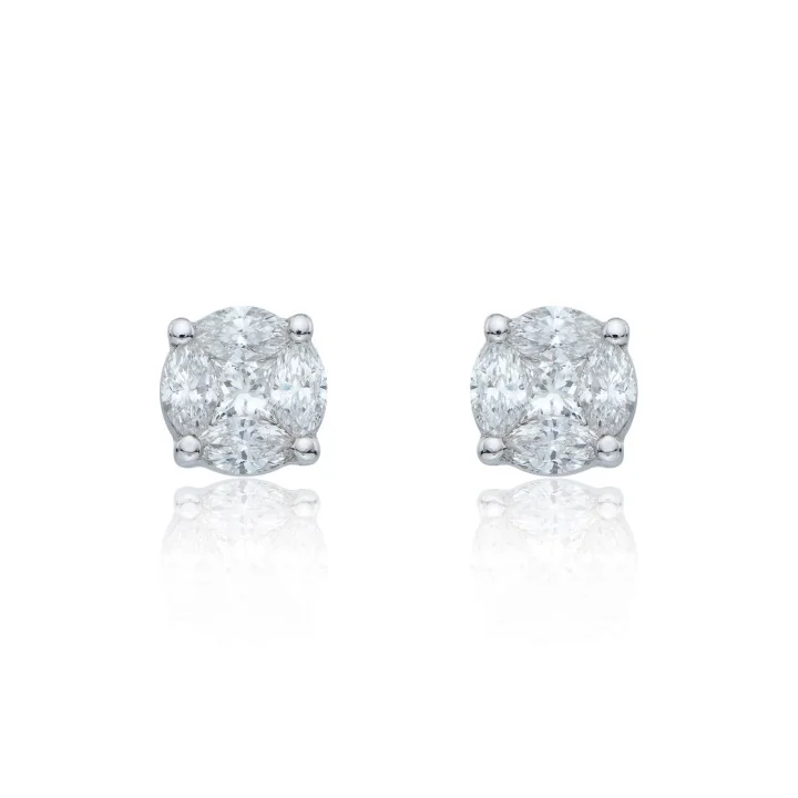 18ct White Gold Marquise And Princess Cut 2.14ct Diamond Cluster Earrings