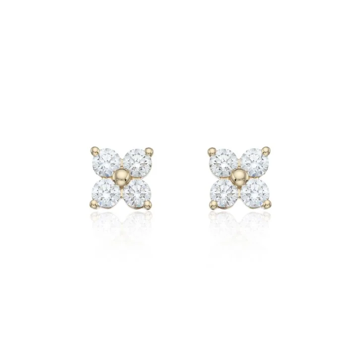 18ct Yellow Gold 0.80ct Round Brilliant Flower Cluster Diamond Earrings