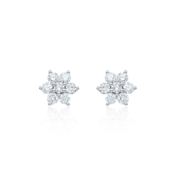 9ct White Gold 0.51ct Round Brilliant Flower Diamond Cluster Earrings