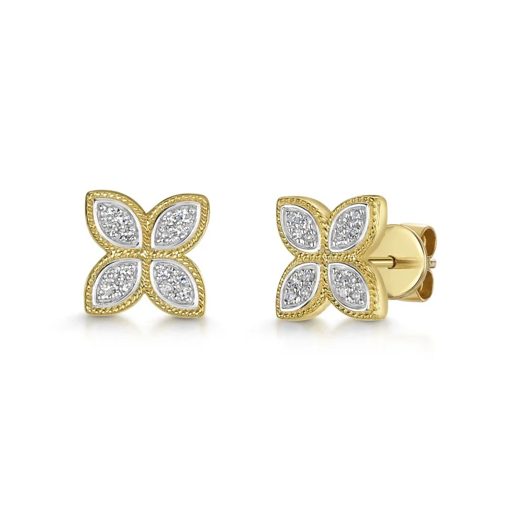 9ct Yellow Gold Round Brilliant 0.10ct Diamond Flower Cluster Earrings