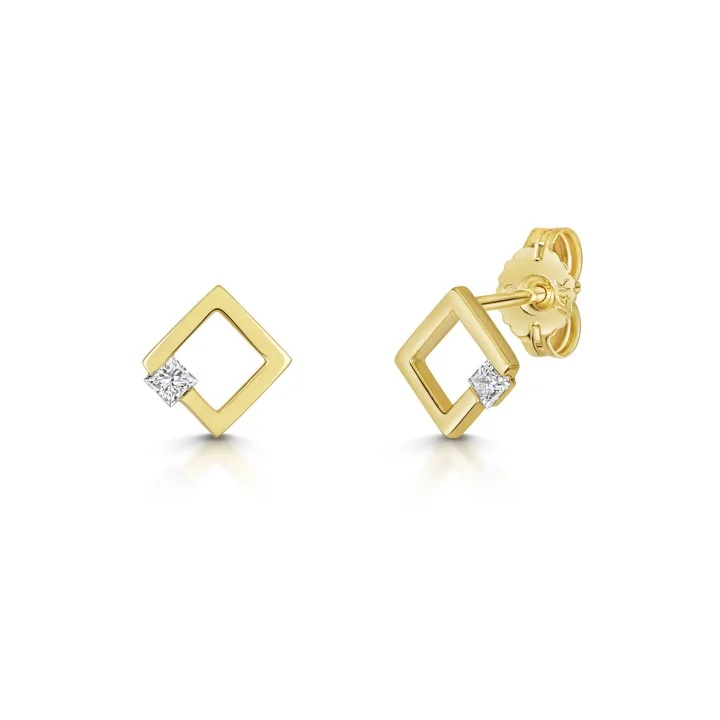 9ct Yellow Gold 0.08ct Princess Cut Diamond Square Stud Earrings