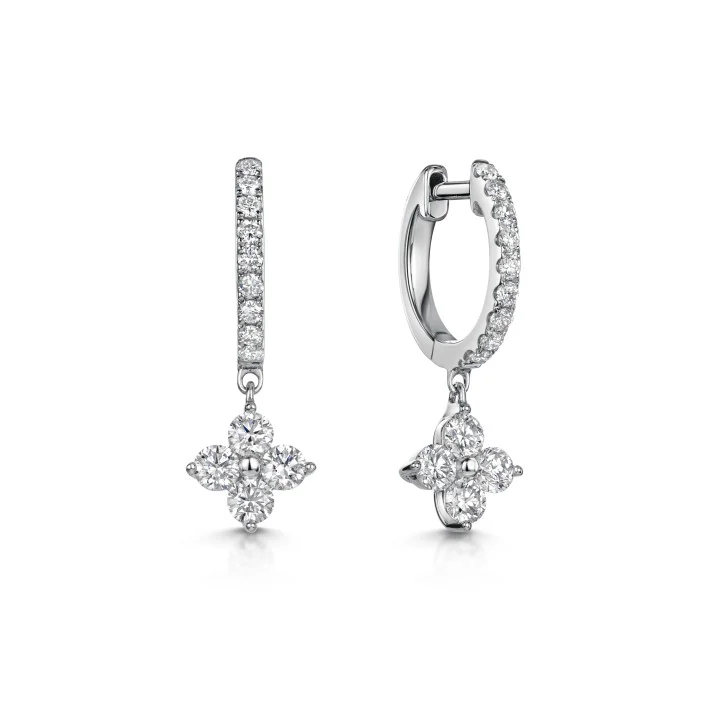 9ct White Gold Brilliant Cut Diamond 0.88ct Cluster Hoop Earrings 