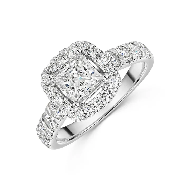Platinum 2.00ct Princess Cut Lab Grown Diamond Halo Solitaire Ring