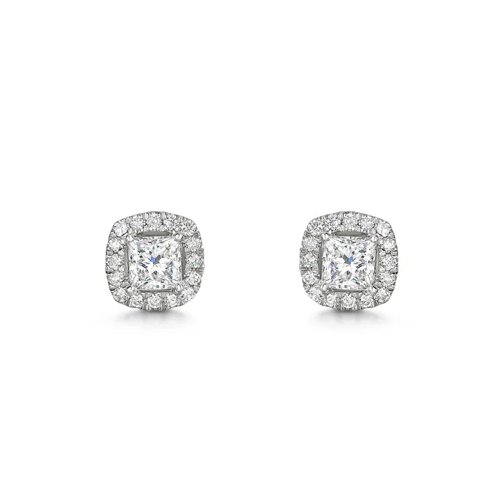 Platinum 1.50ct Princess Cut Lab Diamond Halo Earrings