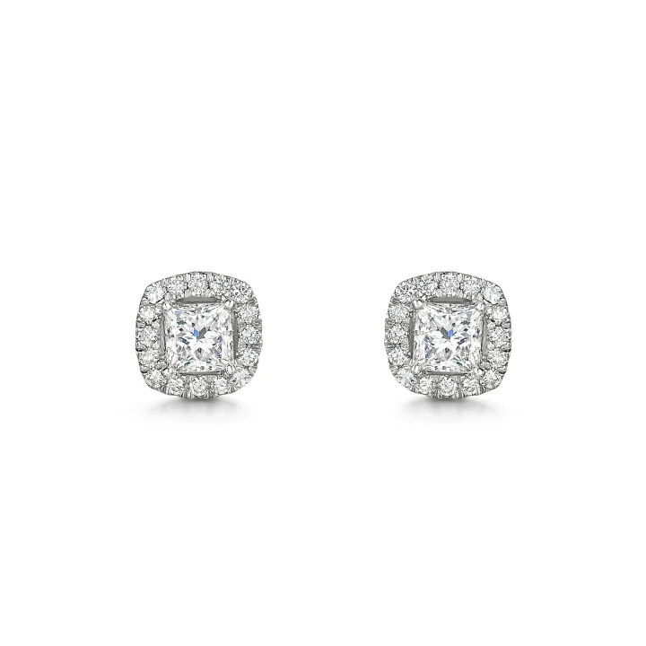 9ct White Gold 1.50ct Princess Cut Lab Diamond Halo Earrings