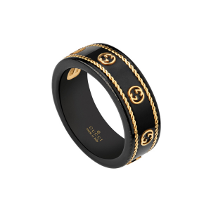 Gucci black band with gold interlocking emblem