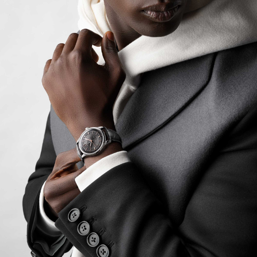 model shot of longines conquest central power reserve in anthracite