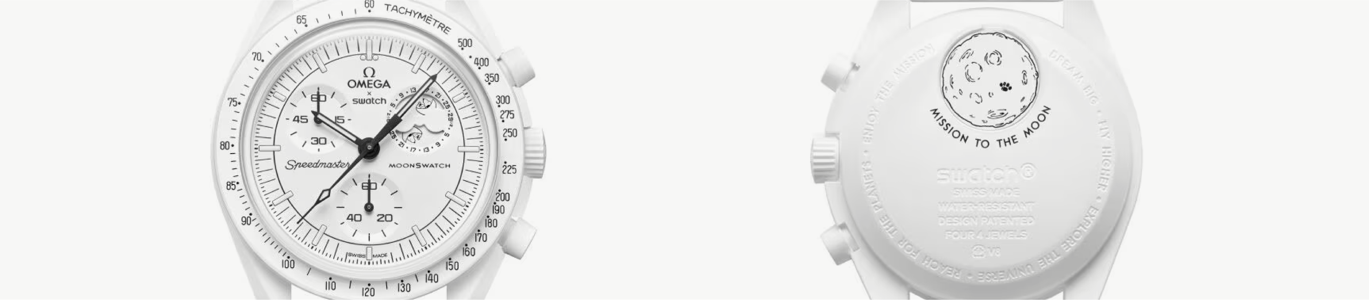 front and back of swatch x omega moonphase watch