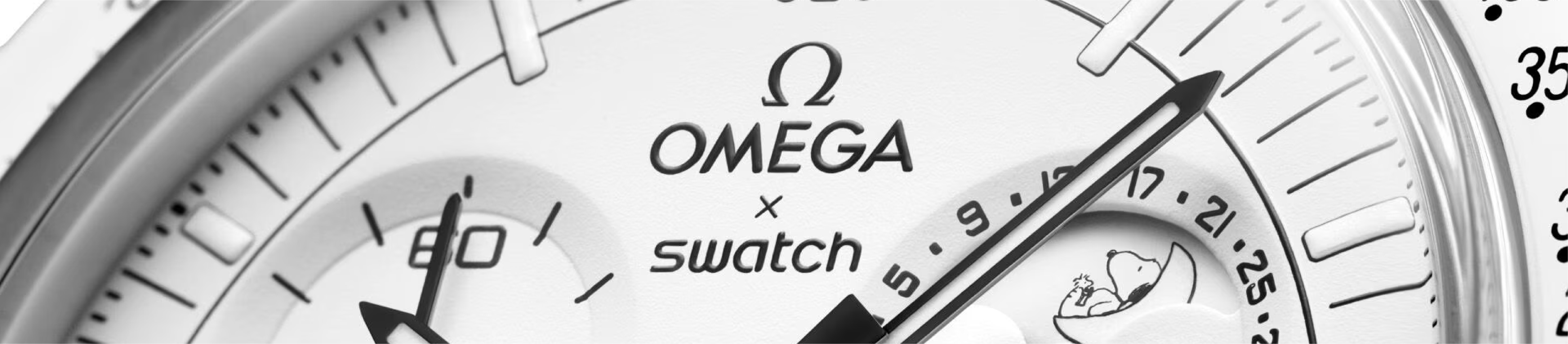 omega x swatch moonphase watch close up of dial