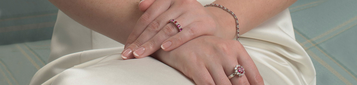 ruby rings and bracelet on model
