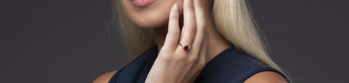 ruby and diamond ring​ on model