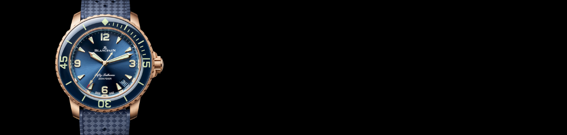 blancpain fifty fathoms mens watch with blue dial and red gold face