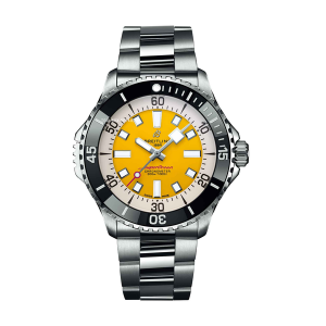 Breitling superocean automatic 46 code yellow watch with metal bracelet