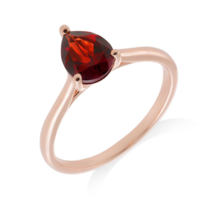 yelow gold pear cut garnet solitaire ring